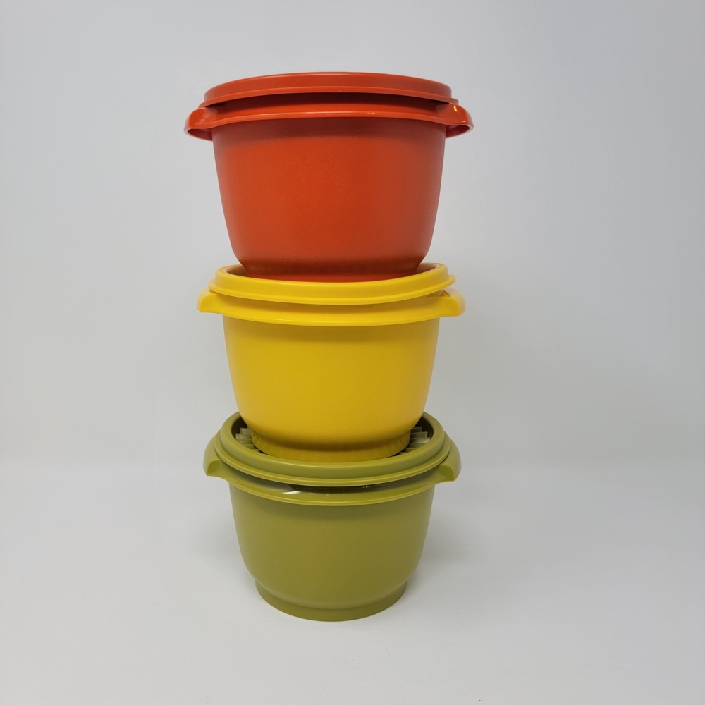 NOS Lot of 3 Vintage Tupperware Servalier Bowls 886-23 Autumn Harvest - Picture 2 of 13